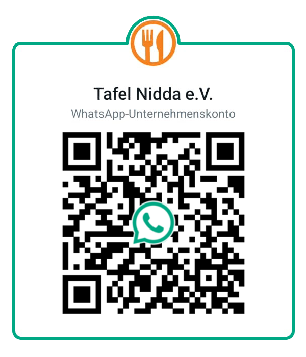 Sende Tafel Nidda e.V. eine Nachricht auf WhatsApp. https://wa.me/message/ZHB3DYLHWUAKC1 
